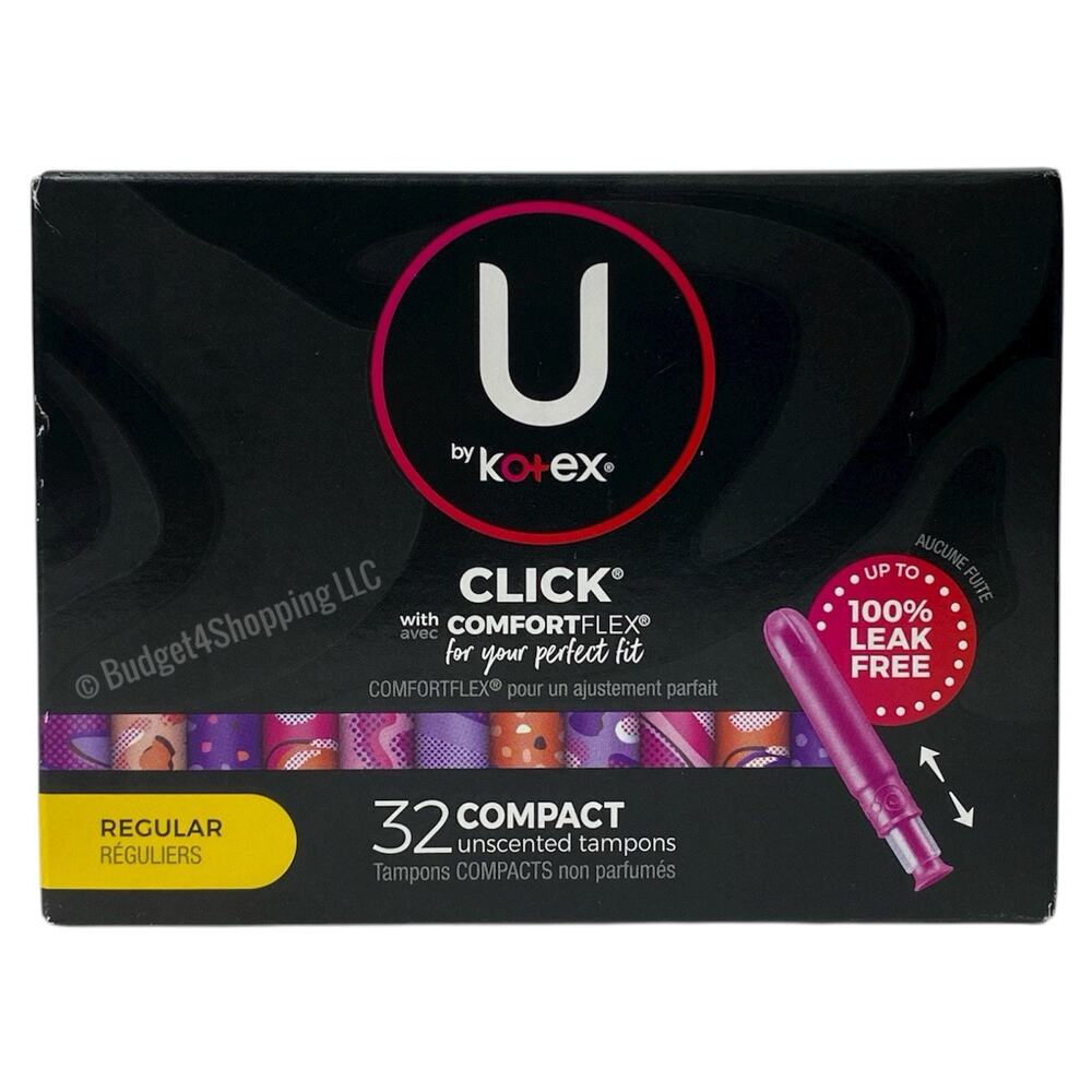 U by Kotex Click Compact Tampons, Regular Absorbency, Unscented, 32 Count